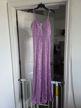 Sparkling Lavender Sequin Prom Gown with Plunging Neckline
